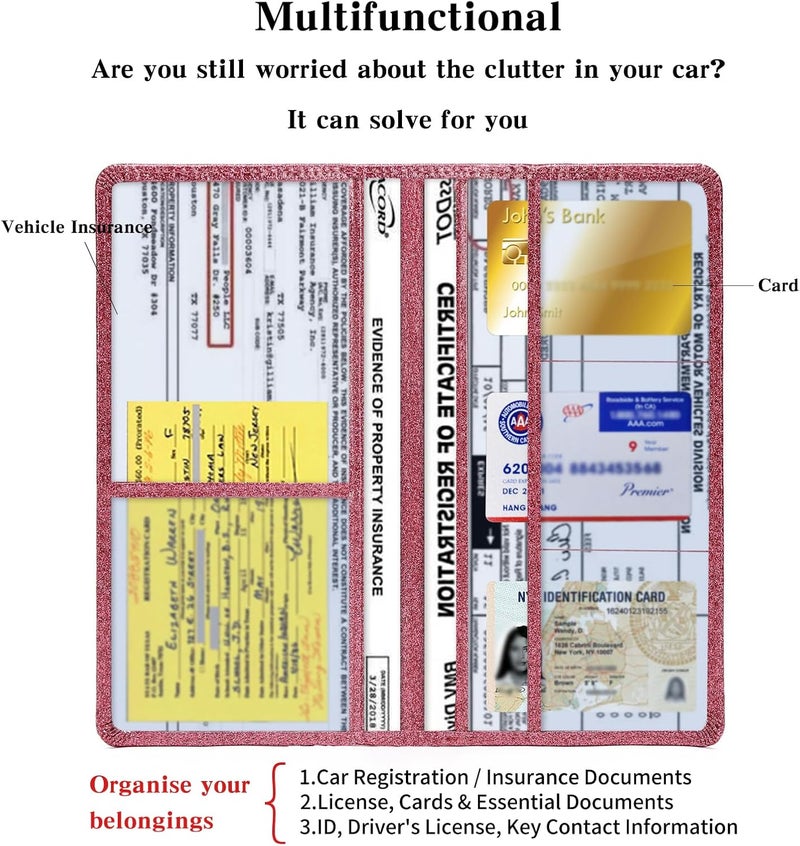 TILDOSAC 2Pack Leather Car Registration and Insurance Card Holder, Car Document Holder for Cards License with Magnetic Shut (Glitter Purple) - Image 3
